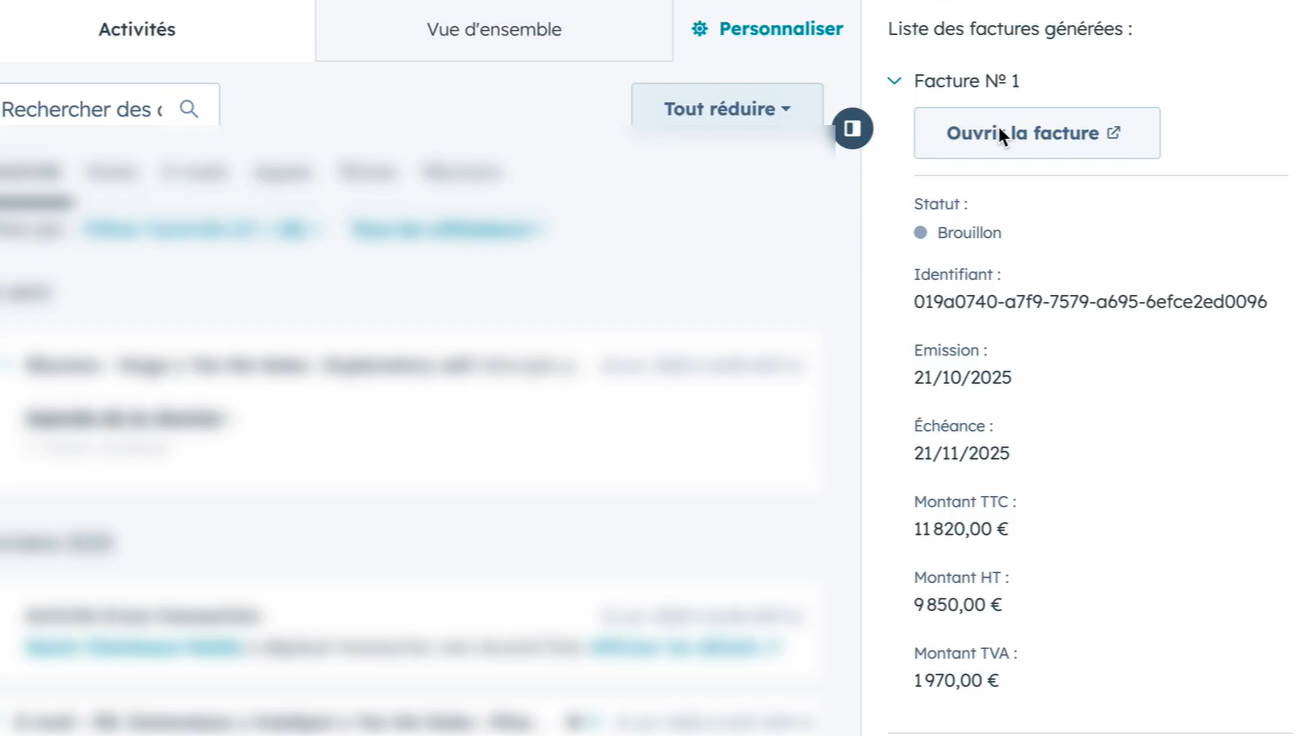 Récupération des champs de la facture Qonto directement dans la transaction HubSpot
